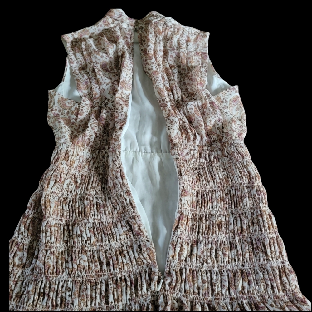 House of Harlow x Shona‎ Joy Colette Paisley Ruched Smocked Mini Dress Mock Neck - Picture 5 of 11